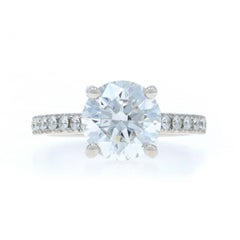 White Gold Diamond Sapphire Hidden Halo Engagement Ring - 14k Round 3.37ctw GIA