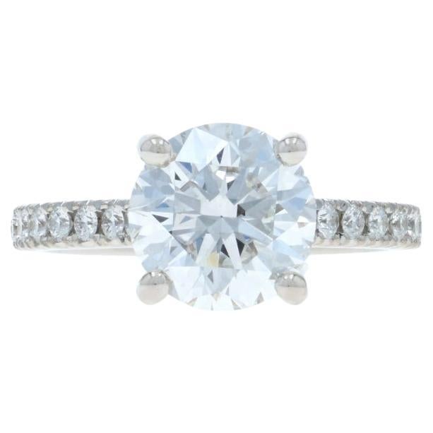 Anello di fidanzamento aureola nascosta con diamante e zaffiro in oro bianco - 14k Round 3.37ctw GIA