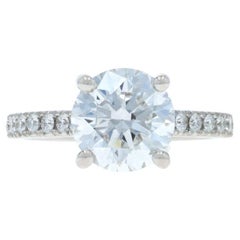 Anello di fidanzamento aureola nascosta con diamante e zaffiro in oro bianco - 14k Round 3.37ctw GIA