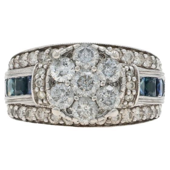 White Gold Diamond Sapphire Ring - 14k Round Brilliant 3.70ctw For Sale