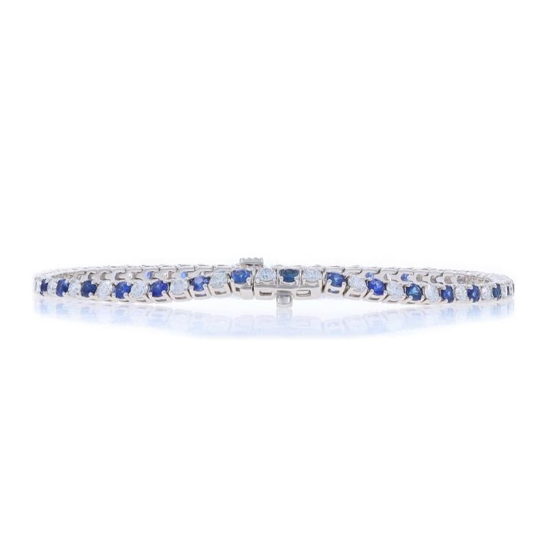 Taille ronde Bracelet de tennis en or blanc avec diamant et saphir - 14k Round Brilliant 3.69ctw en vente
