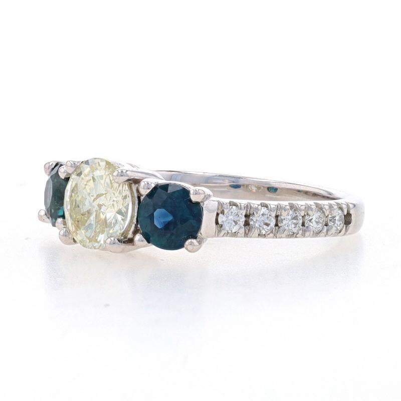 Round Cut White Gold Diamond & Sapphire Three-Stone Engagement Ring 14k Round 2.05ctw For Sale