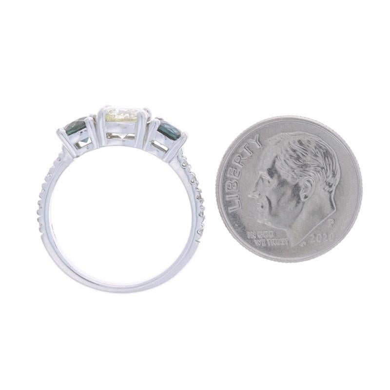 Women's White Gold Diamond & Sapphire Three-Stone Engagement Ring 14k Round 2.05ctw For Sale