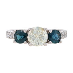Bague de fiançailles à trois pierres en or blanc 14 carats avec diamants et saphirs de 2,05 carats