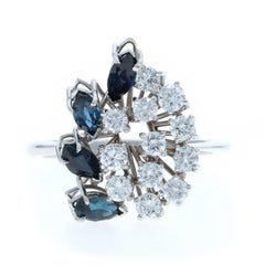 White Gold Diamond Sapphire Vintage Cluster Cocktail Ring 18k Rd 1.86ctw Floral