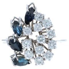 Weißgold Diamant Saphir Vintage Cluster Cocktail Ring 18k Rd 1.86ctw Floral