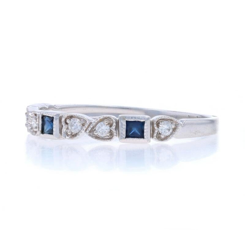 Fascia nuziale in oro bianco con diamante e zaffiro - Anello tondo Brilliante 14k da 0,27 ct. In condizioni ottime a Greensboro, NC