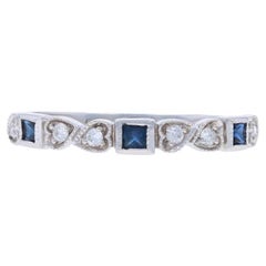 White Gold Diamond Sapphire Wedding Band - 14k Round Brilliant .27ctw Ring