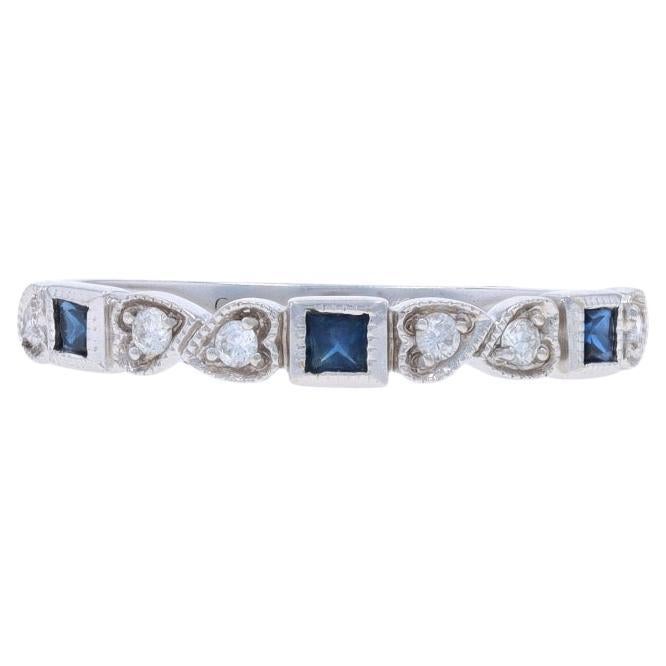 Alliance en or blanc diamant saphir - 14k bague ronde brillante .27ctw