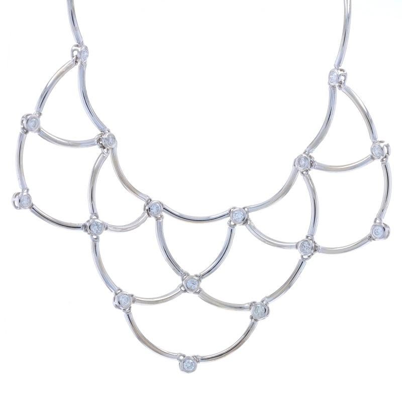 Metal Content: 14k White Gold

Stone Information

Natural Diamonds
Carat(s): 2.20ctw
Cut: Round Brilliant
Color: F - G
Clarity: I1 - I2

Total Carats: 2.20ctw

Style: Scallop Link Collar
Fastening Type: Tongue Box Clasp with One Side Safety
