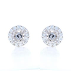 White Gold Diamond Semi-Mount Earrings 18k 2.34ctw Studs w/Halo Jacket Enhancers