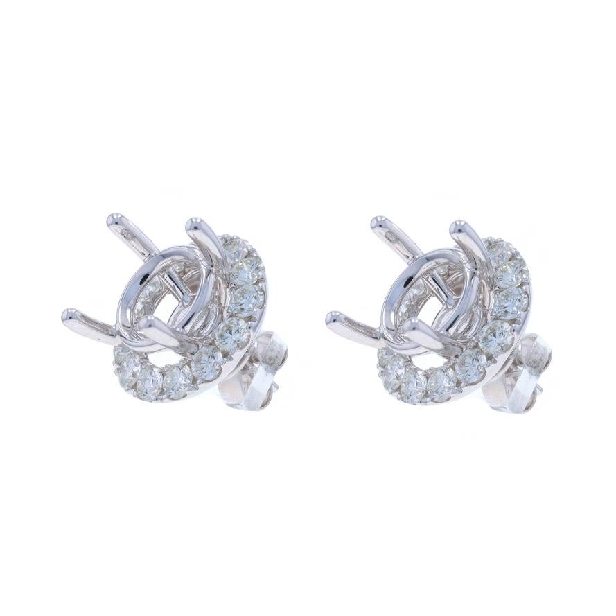 Round Cut White Gold Diamond Semi-Mount Earrings 18k 2.34ctw Studs w/Halo Jacket Enhancers For Sale