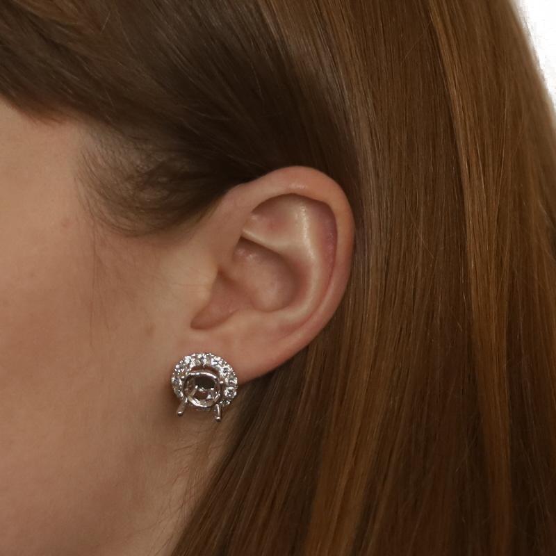 Women's White Gold Diamond Semi-Mount Earrings 18k 2.34ctw Studs w/Halo Jacket Enhancers For Sale