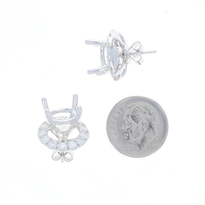 White Gold Diamond Semi-Mount Earrings 18k 2.34ctw Studs w/Halo Jacket Enhancers For Sale 1