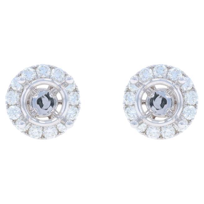 White Gold Diamond Semi-Mount Earrings 18k 2.34ctw Studs w/Halo Jacket Enhancers For Sale