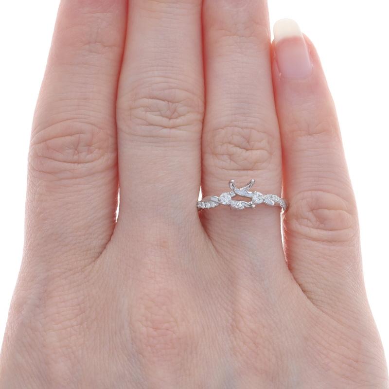 Oval Cut White Gold Diamond Semi-Mount Engagement Ring - 14k .18ctw Twist 7x5mm Oval For Sale