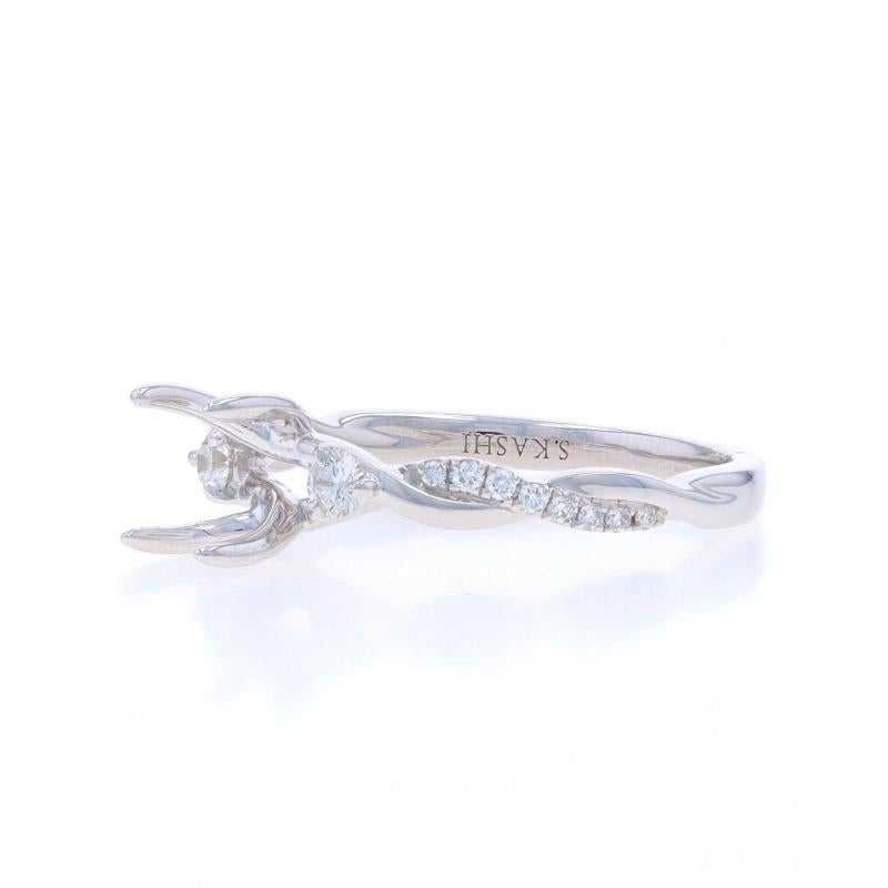 White Gold Diamond Semi-Mount Engagement Ring - 14k .18ctw Twist 7x5mm Oval In New Condition For Sale In Greensboro, NC