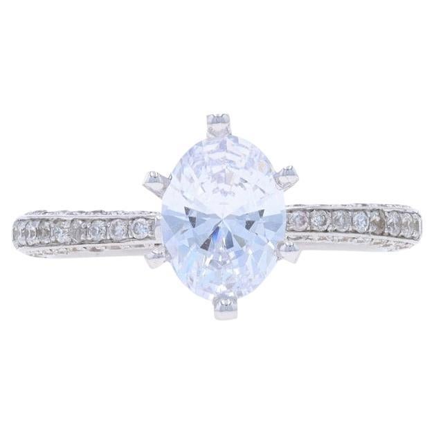 White Gold Diamond Semi-Mount Engagement Ring - 14k .50ctw CZ Oval ~8x6mm