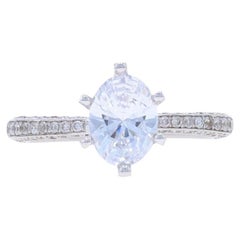Anello di fidanzamento semi-montato con diamanti in oro bianco - 14k .50ctw CZ Oval ~8x6mm