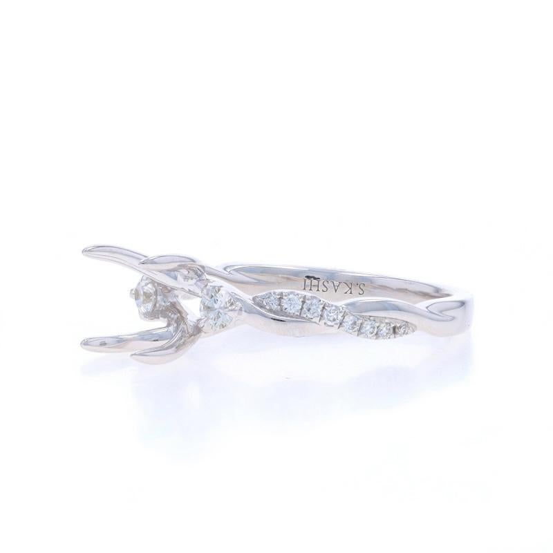 Round Cut White Gold Diamond Semi-Mount Engagement Ring - 14k Rnd .20ctw Twist 8x6mm Oval For Sale