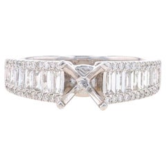 Bague de fiançailles en or blanc demi-monture diamant 18k Bag & Rnd Convient à ~6.5mm Sz 6 1/4