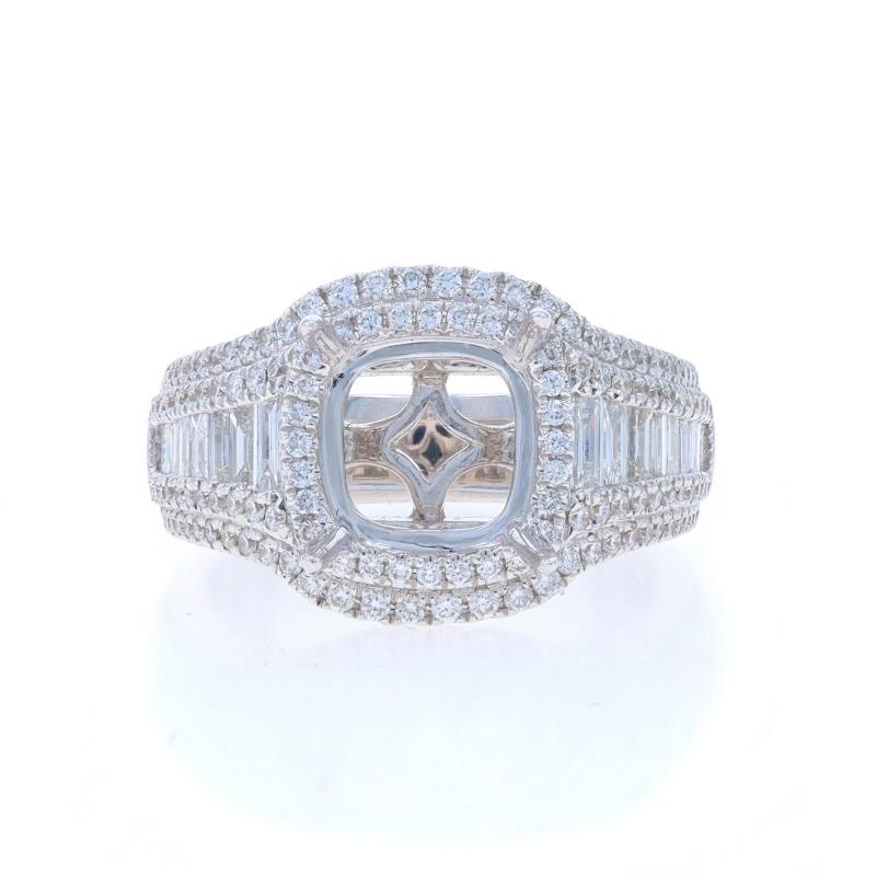 Size: 6 3/4
Sizing Fee: Up 1 size for $100 or Down 1 size for $100

Metal Content: 18k White Gold

Stone Information
Natural Diamonds
Carat(s): 1.94ctw
Cut: Round Brilliant & Baguette
Color: F - G
Clarity: VS1 - VS2

Total Carats: 1.94ctw

Center