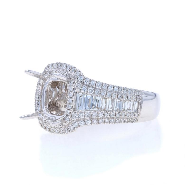 White Gold Diamond Semi-Mount Halo Ring 18k Rd & Baguette 1.94ctw ~8mm Cushion In New Condition For Sale In Greensboro, NC