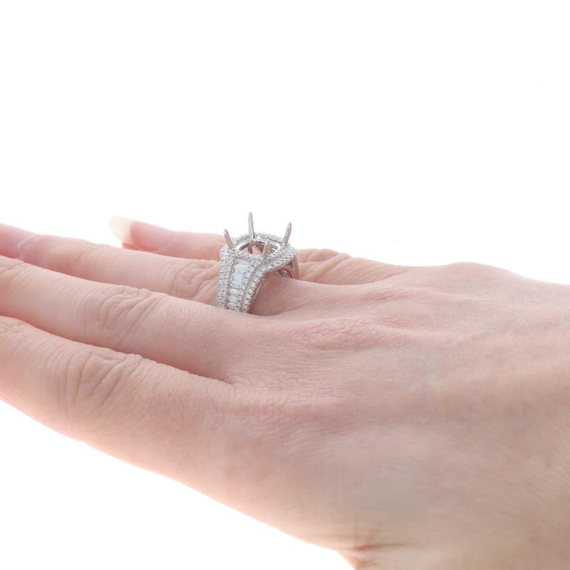 Women's White Gold Diamond Semi-Mount Halo Ring 18k Rd & Baguette 1.94ctw ~8mm Cushion For Sale