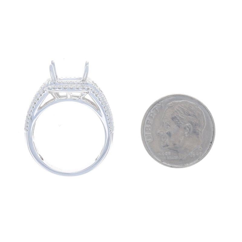 White Gold Diamond Semi-Mount Halo Ring 18k Rd & Baguette 1.94ctw ~8mm Cushion For Sale 1