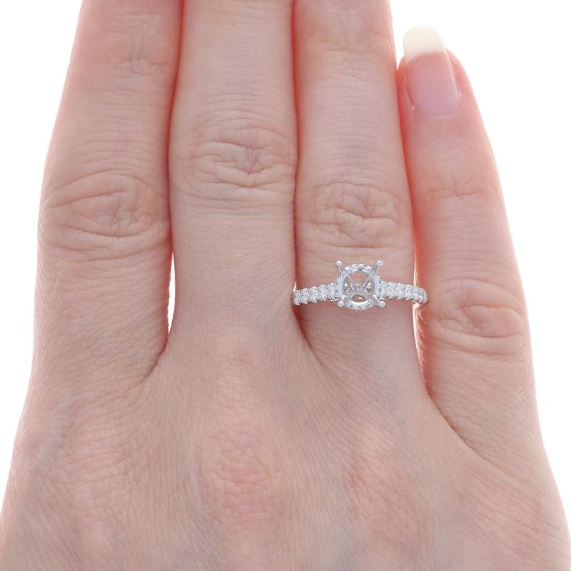 Round Cut White Gold Diamond Semi-Mount Hidden Halo Engagement Ring -14k .32ctw for 1ct Rd For Sale