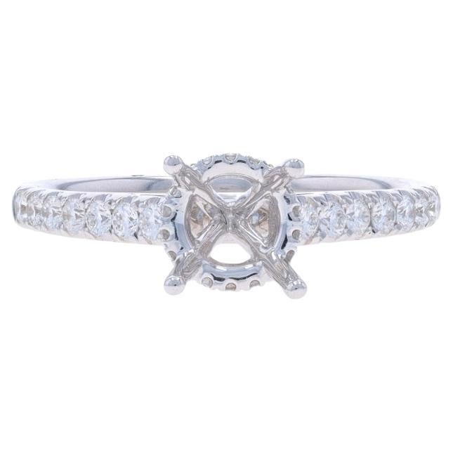 White Gold Diamond Semi-Mount Hidden Halo Engagement Ring -14k .32ctw for 1ct Rd For Sale