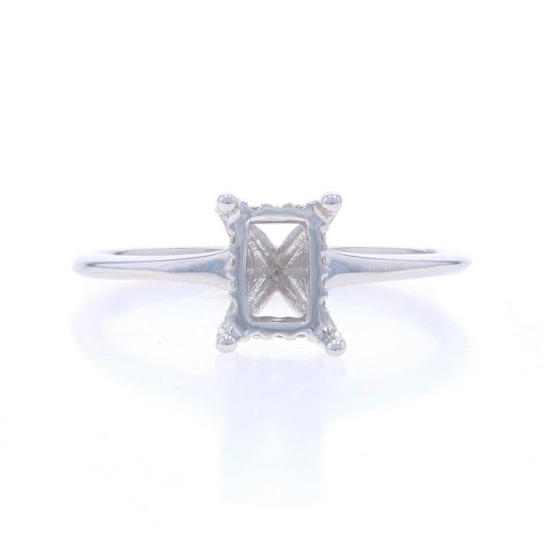 Size: 6 1/2
Note: Please contact us for a resizing quote.

Metal Content: 14k White Gold

Stone Information
Natural Diamonds
Carat(s): .10ctw
Cut: Round Brilliant
Color: F - G
Clarity: VS2 - SI1

Total Carats: .10ctw

Center Fits Stone Size: 7mm x