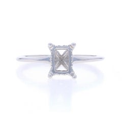 White Gold Diamond Semi-Mount Hidden Halo Engagement Ring - 14k 7x5mm Emerald