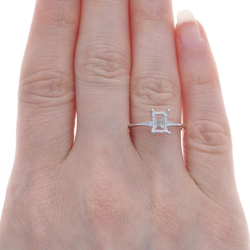 Emerald Cut White Gold Diamond Semi-Mount Hidden Halo Engagement Ring - 14k 7x5mm Emerald For Sale