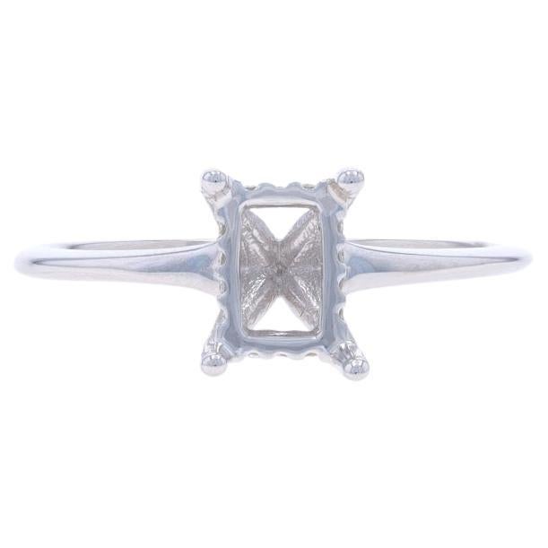 White Gold Diamond Semi-Mount Hidden Halo Engagement Ring - 14k 7x5mm Emerald