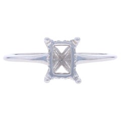 White Gold Diamond Semi-Mount Hidden Halo Engagement Ring - 14k 7x5mm Emerald
