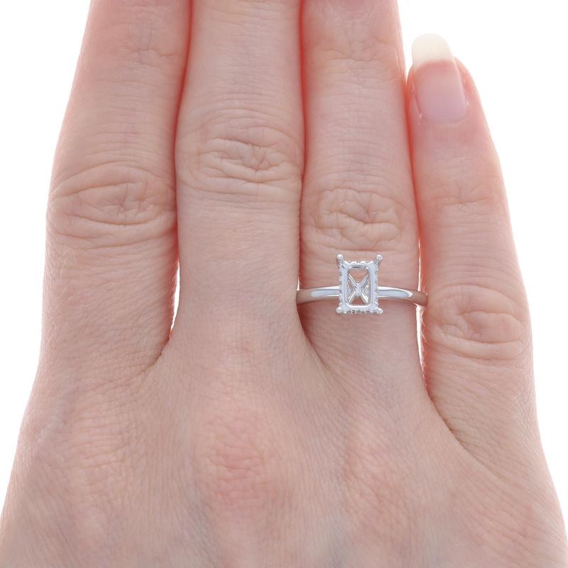 White Gold Diamond Semi-Mount Hidden Halo Engagement Ring 14k 8x6mm Emerald Cut In New Condition For Sale In Greensboro, NC