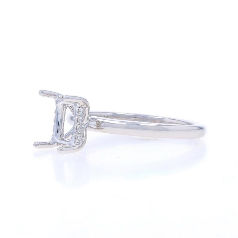 Women's White Gold Diamond Semi-Mount Hidden Halo Engagement Ring 14k 8x6mm Emerald Cut For Sale