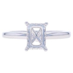 White Gold Diamond Semi-Mount Hidden Halo Engagement Ring 14k 8x6mm Emerald Cut