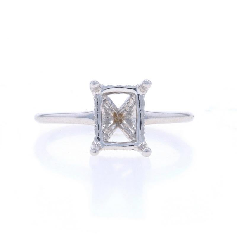 Size: 6 1/2

Note: Please contact us for a resizing quote.

Metal Content: 14k White Gold

Stone Information

Natural Diamonds
Carat(s): .12ctw
Cut: Round Brilliant
Color: F - G
Clarity: VS2 - SI1

Total Carats: .12ctw

Center Fits Stone Size: 8mm x