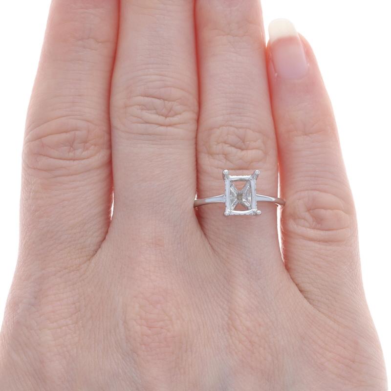 Emerald Cut White Gold Diamond Semi-Mount Hidden Halo Engagement Ring - 14k 8x6mm Emerald For Sale