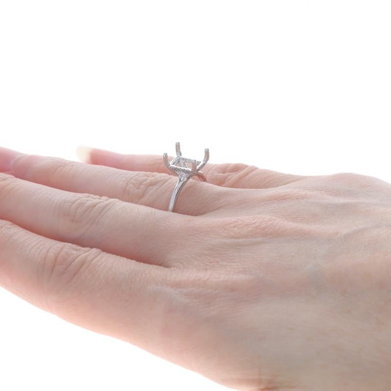 Women's White Gold Diamond Semi-Mount Hidden Halo Engagement Ring - 14k 8x6mm Emerald For Sale