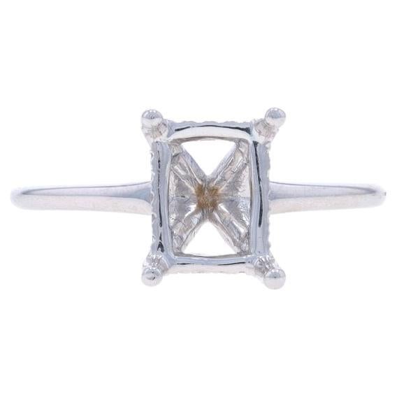 White Gold Diamond Semi-Mount Hidden Halo Engagement Ring - 14k 8x6mm Emerald