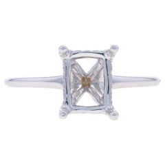 White Gold Diamond Semi-Mount Hidden Halo Engagement Ring - 14k 8x6mm Emerald