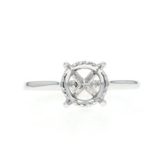 White Gold Diamond Semi-Mount Hidden Halo Engagement Ring - 14k Round .12ctw