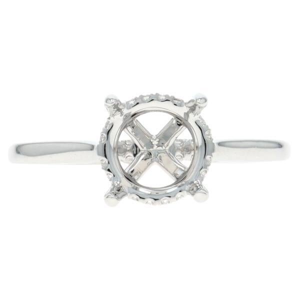 White Gold Diamond Semi-Mount Hidden Halo Engagement Ring - 14k Round .12ctw