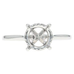 White Gold Diamond Semi-Mount Hidden Halo Engagement Ring - 14k Round .12ctw
