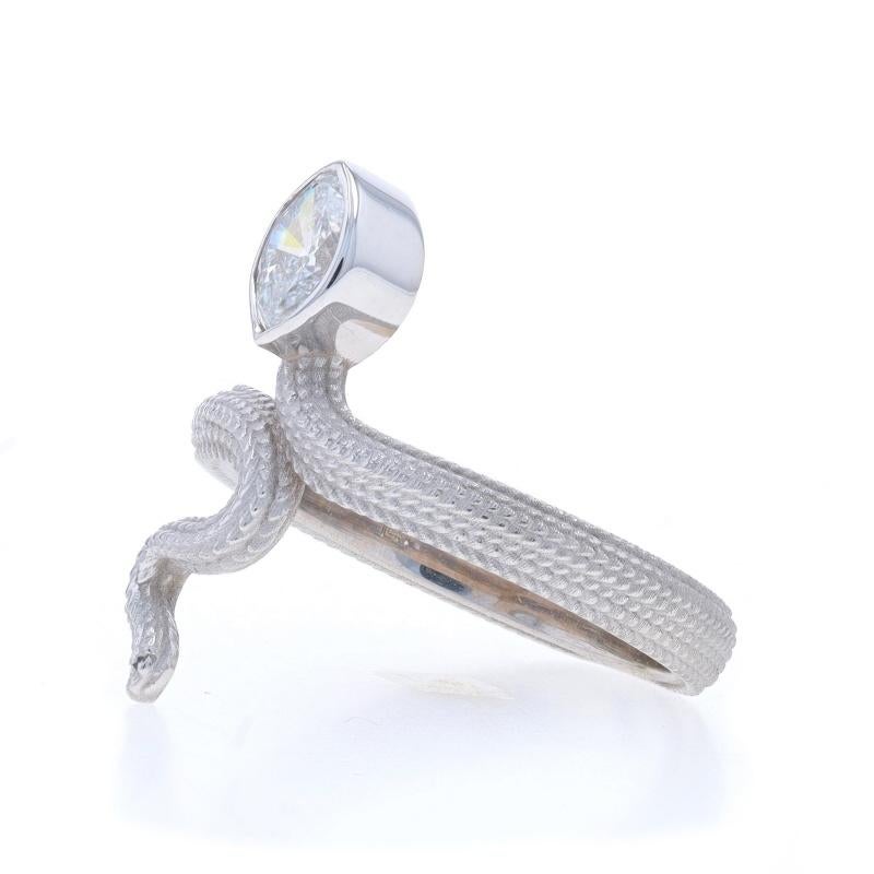 White Gold Diamond Serpent Solitaire Bypass Ring - 14k Marquise .48ct Snake In New Condition For Sale In Greensboro, NC
