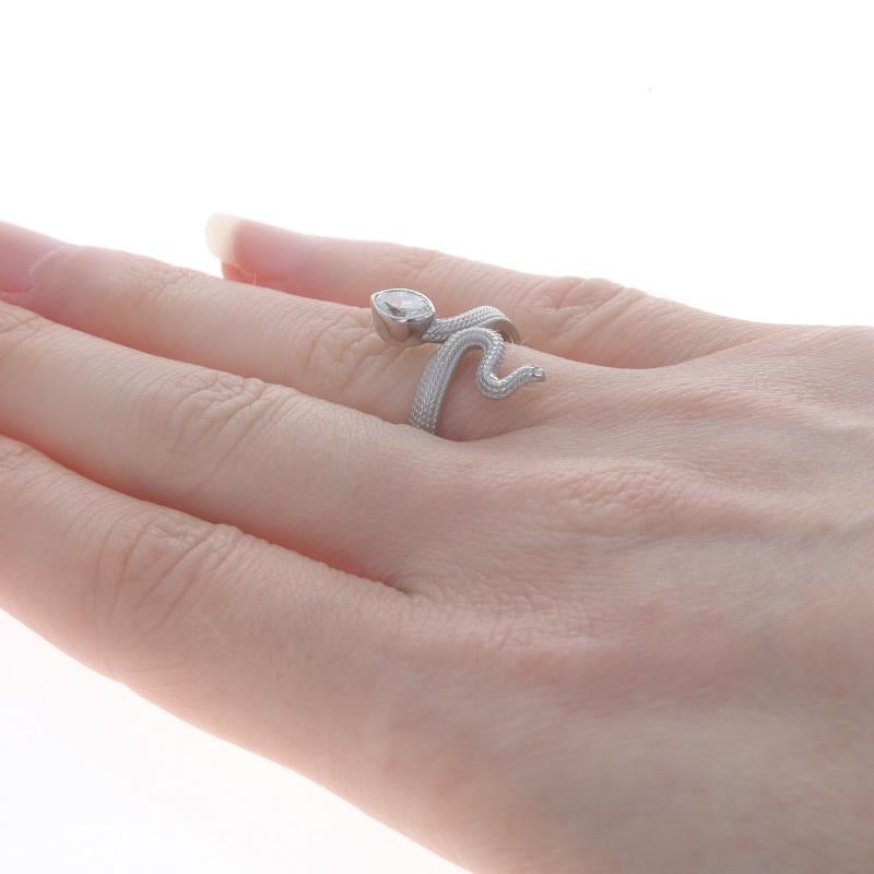 Women's White Gold Diamond Serpent Solitaire Bypass Ring - 14k Marquise .48ct Snake For Sale