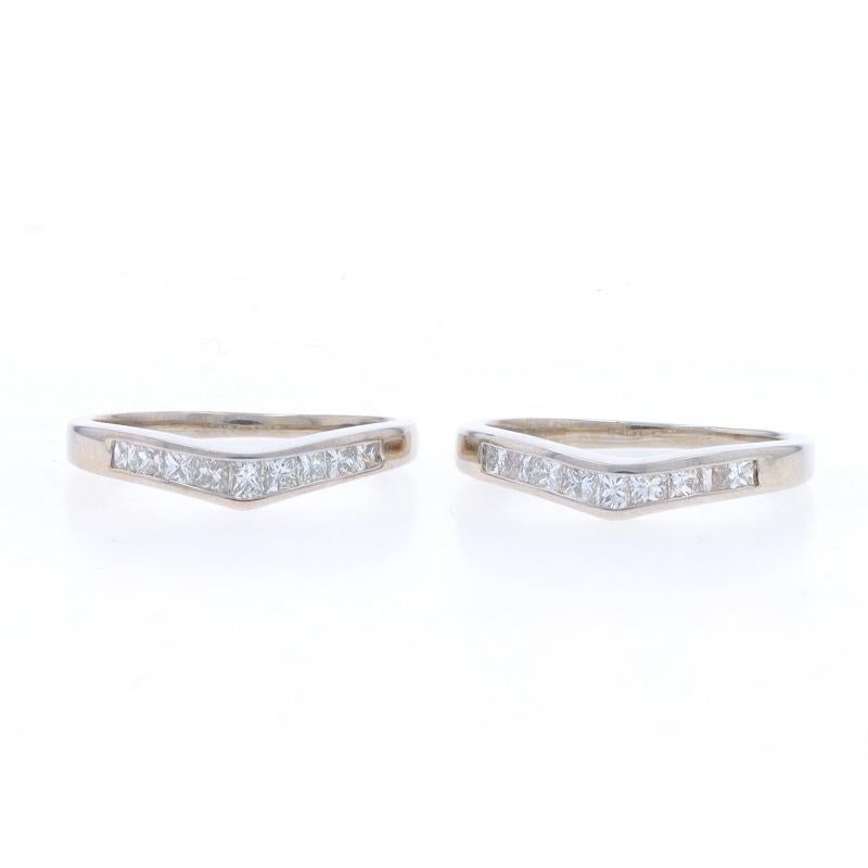 Women's White Gold Diamond Set of 2 Enhancer Wedding Bands 14k Princ 1.00ctw Guard Rings For Sale